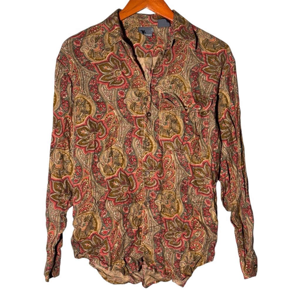 Vintage LizWear Paisley Print Long Sleeve Button Down Top